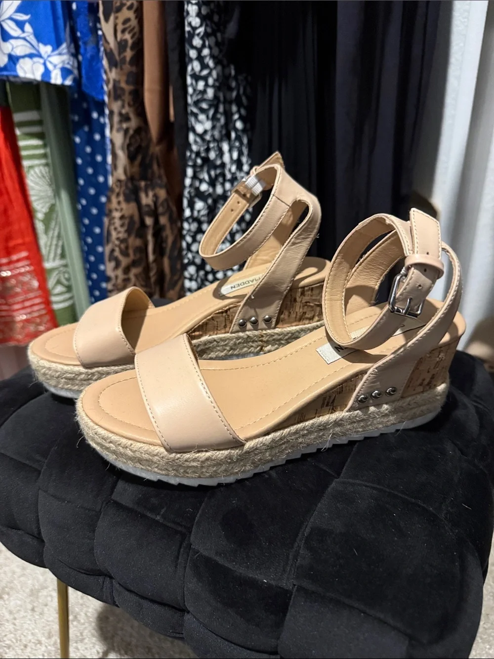 Steve Madden Beige Espadrille Wedge Sandals with Ankle Strap